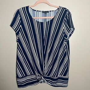 Adrianna Papell Striped Navy White Career Top |‎ Large